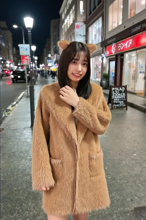 Cute 21 year old Japan   、  night 、  Christmas、  shopping、 super detail face、 Pay close attention to the hem of the garment、  double eyelids、  beautiful thin noses、  sharp concentration:1.2、 cute woman smiling at school :1.4、(  light brown hair ,  short ha...