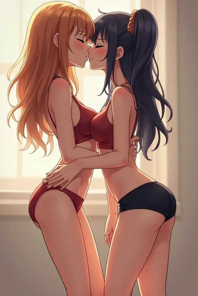 Make me a sexy pic 2 sexy anime girls kissing ín naked