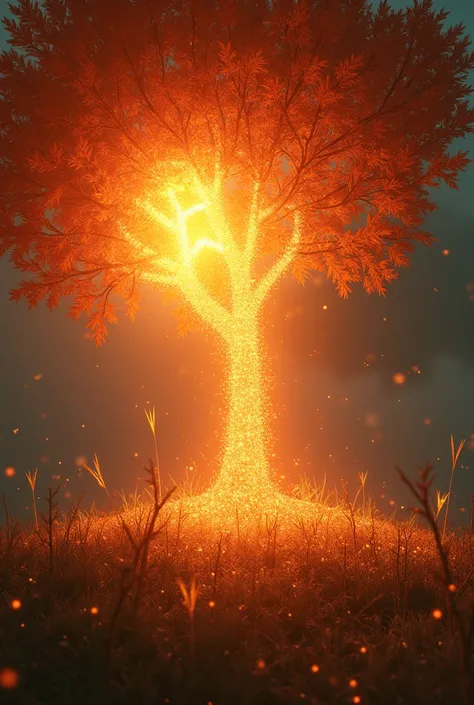 I want it to be a single image, Let's say the part with the sun, the heat arrows reach the ground directly, while when they reach the tree, most of them return but some beads manage to touch the ground 