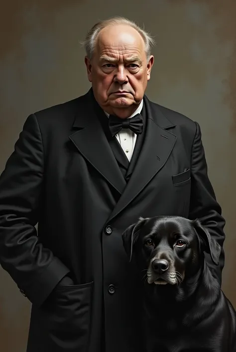 Winston churchill in his side a black dog and the name of “winston churchill”