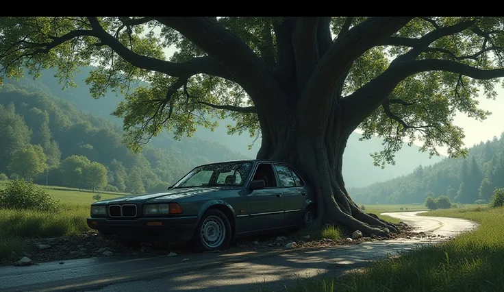 A young man driving a car crashes into a tree and then dies