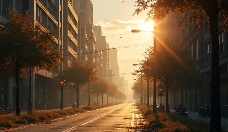 *" Images of the Earth seen from space ,  with the planet illuminated by the sun .  The camera approaches a deserted and empty city , with buildings in silence .  The streets are empty and you can see dust and leaves flying through the air ,  while the tra...