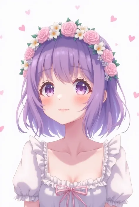 A gracious anime girl，Idol， white background，Animation Style， purple hair,  watching the audience , close-up,  Lolita Hair Band,