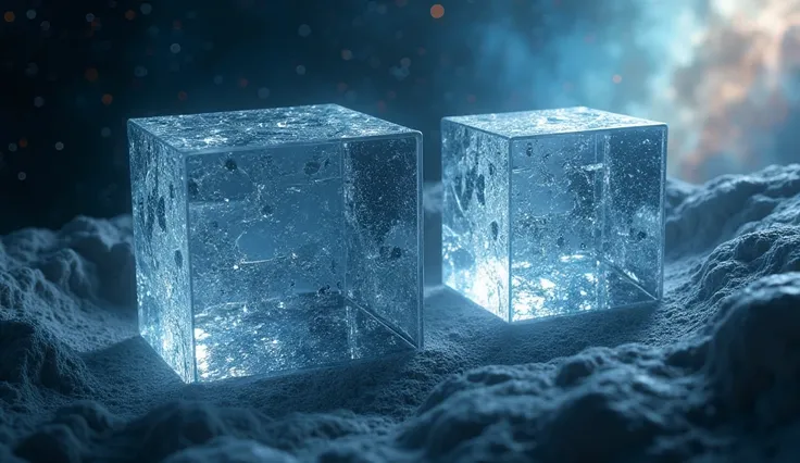 le commencement de l'univers avec deux cube de fragments en verre au milieu, HD, 4K