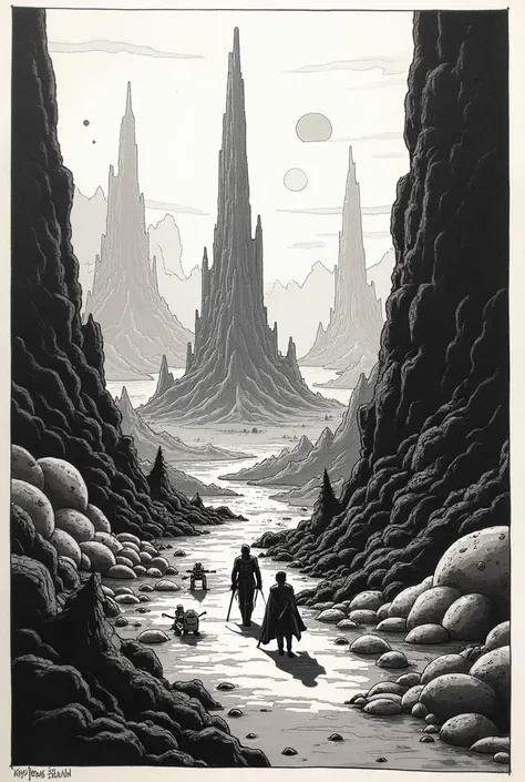 Paysage à l'encre de stars wars en BD