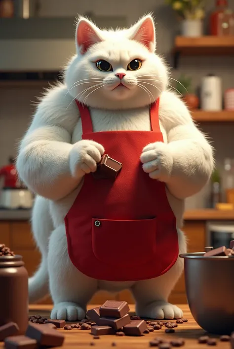 Huge sexy pussy with white muscles has a red kitchen apron hanging out in the kitchen Make fun of chocolate Make animation 3D