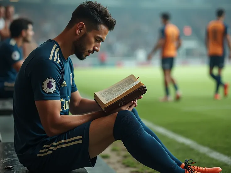 a soccer player reading the bible