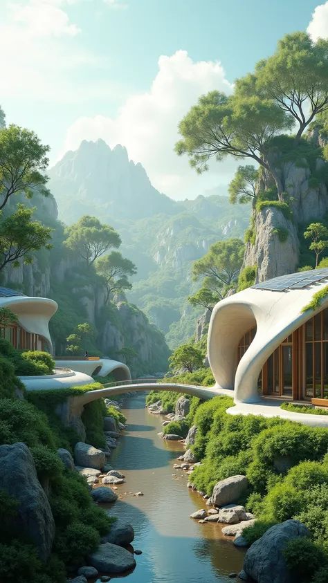 Architectural design in harmony with science and nature, peaceful landscape of the future, the ultimate circular eco-system, masterpiece, 8K, highres, photorealistic