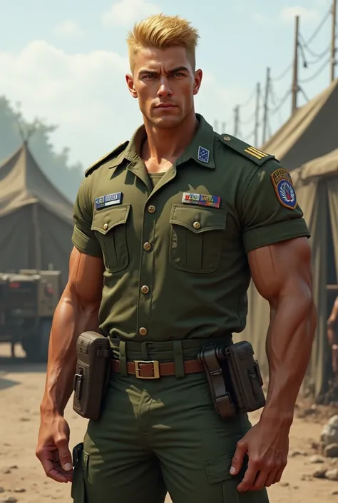 Muscular blond military boy