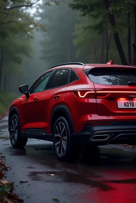 If the car model and the car model will not be red, the car will be chery tiggo7 pro, the license plate of the car that will be written on the beach or something else will be written on the license plate and the environment will be dark