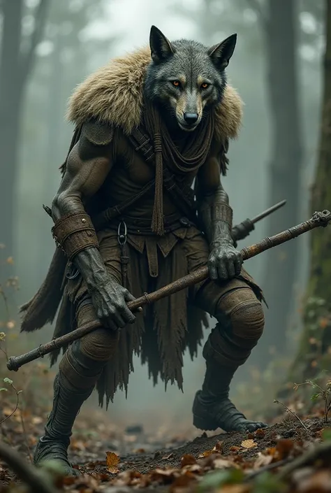 Tabletop Fantasy game character human poacher and trapper, Thin Varcolac, is a skiny Man with an inner werewolf daemon. Like to use, spears and axes.