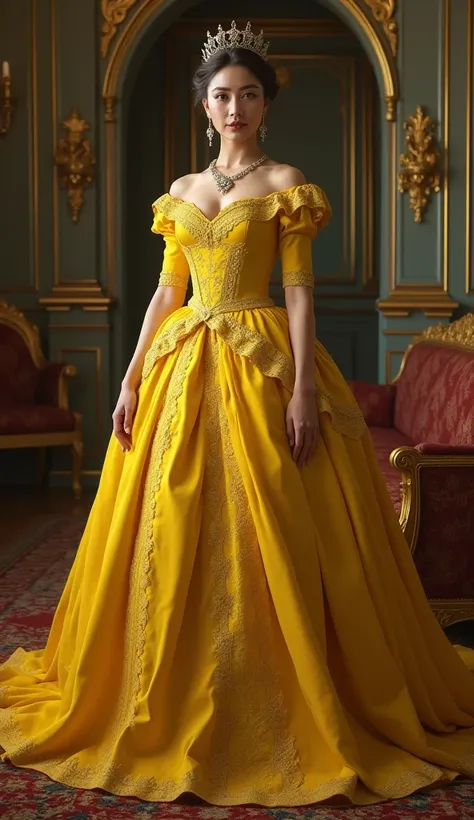 Queen in a yellow Victorian dress