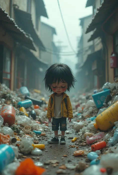 ren's play and there's a lot of plastic and pollution the ren is so sad because of the pollution also he is sick and kicked by the plastic