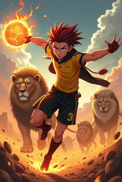 ( oeuvre d&#39;art,     maximum quality  ,  best quality, Official art,   beautiful and very very aesthetically very threatening :1.2)   Charismatic muscular age boy powerful wild Inazuma Eleven OC with multi-colored hair, stylish artificial diamond and th...