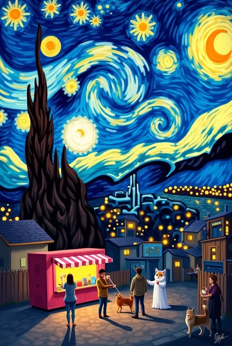 The painting starry starry night, make it modern like or some funny memes 