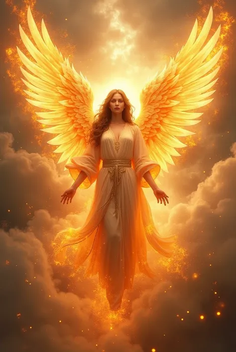 Angel Seraphim, wearing a garment woven as if from flames of fire, with four wings