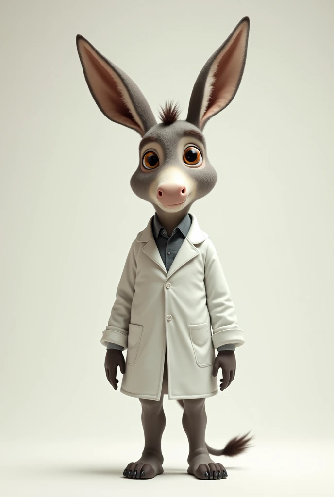 Create a donkey with a human body dressed in a white coat. 