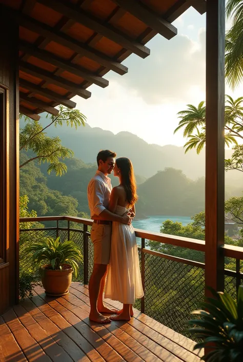 roleplay of couple vacationing in a luxurious cabin in Bali with jungle view and tropical environment