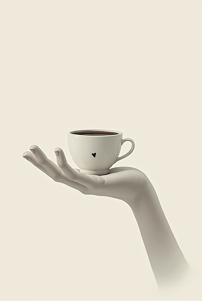 Make minimalist art of a hand of Jesus with a hole holding a cup of coffee 