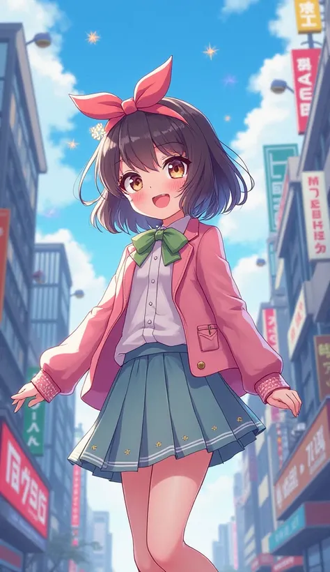 girl, cute, anime, city, full body