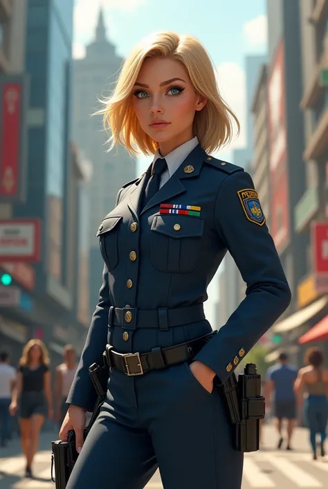 Create an image of a blonde female military police officer from the State of São Paulo Brazil