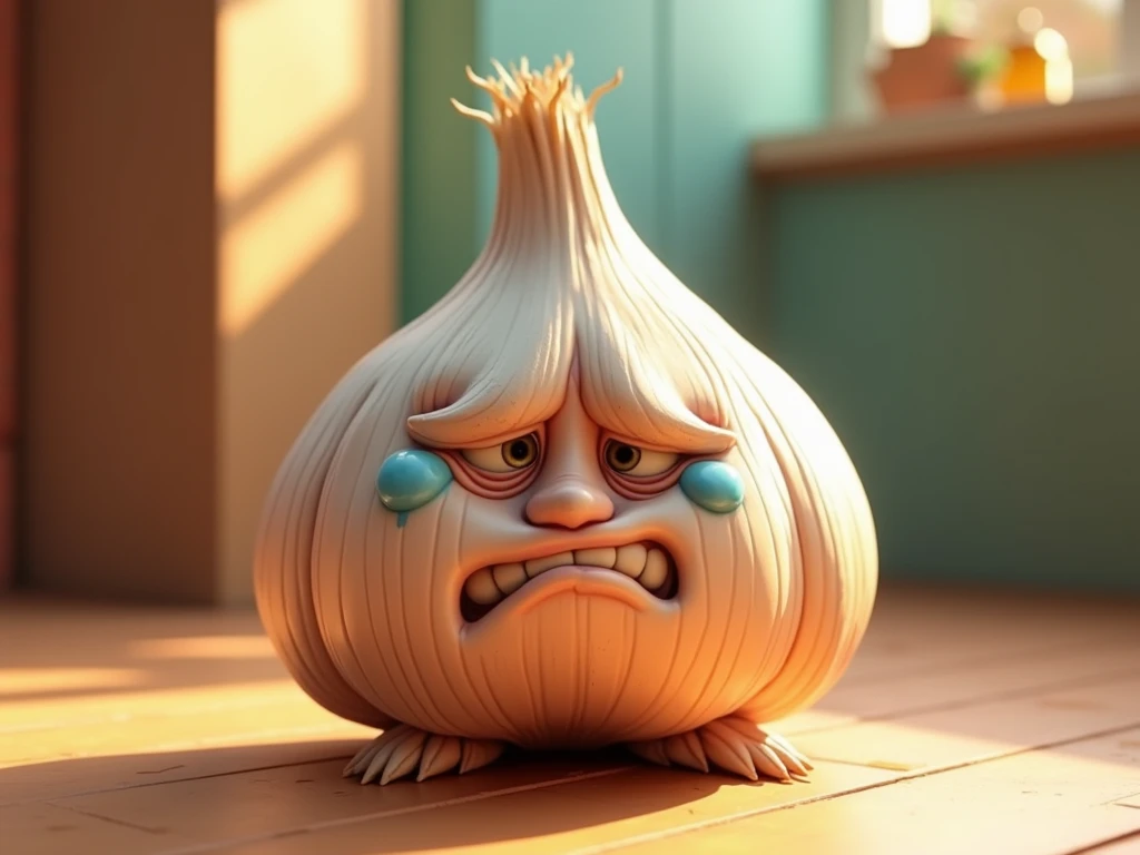 A smelly head of garlic funny humor Pixar cries