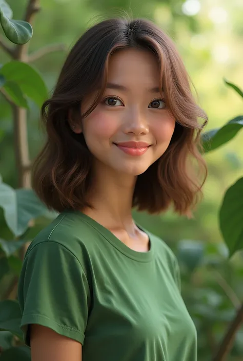 woman in green t-shirt