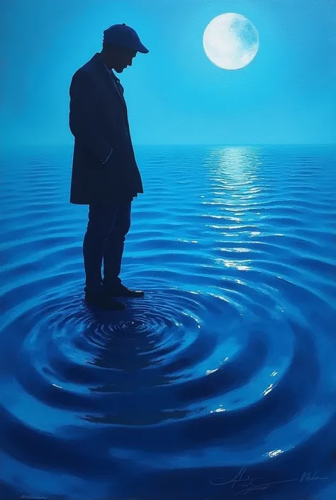 He designed for me a picture of her successor in a blue color combined with the color of waves and the bright blue soil. In the picture, there is a shadow of someone in black. Deep thoughts come out of his mind, including losing the grief of Saadeh. The pi...