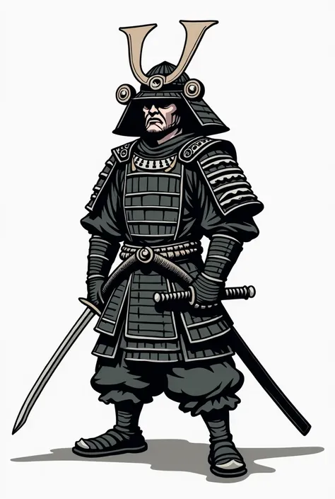 An illustration of a samurai with black, white and gray colors doesn't need much detail in cartoon format[