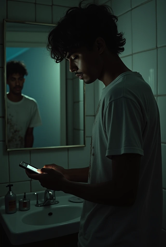  Scene 1 — Dramatic introduction
 • Character :  Jalam Bipal
 • Age : 28 years old,  Messy brown hair,  stained white t-shirt ,  gray sweatpants .
		action:  Trying to enter a number on the cell phone , But the screen is failing .
	 • Scenery : somber bath...