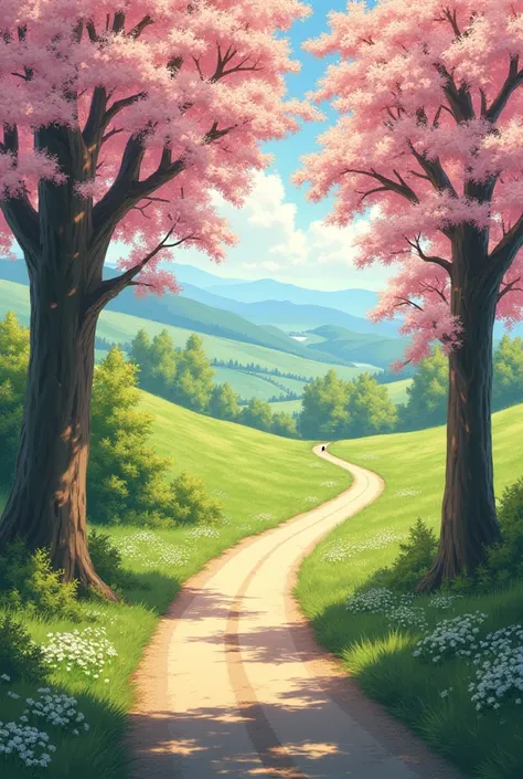 Country road in spring with spring trees