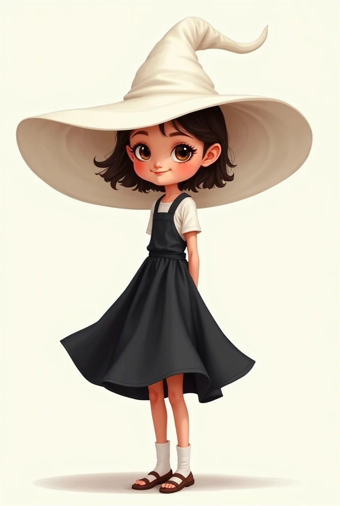 Cartoon girl with white big hat and black dress