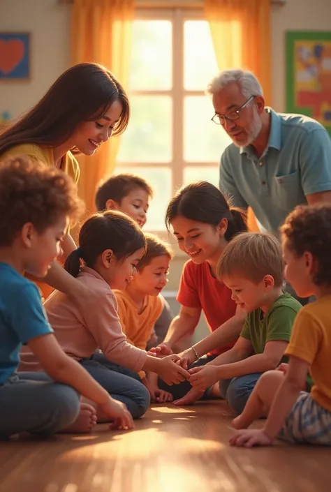 Image of several adults looking after their ren 