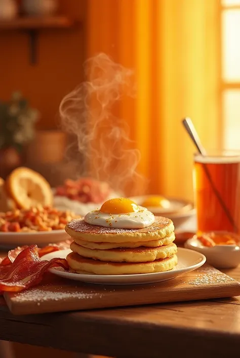 An orange domainiting picture of a breakfast 