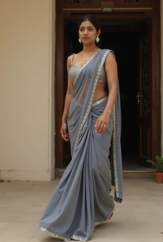  Shruti steps out, her transformation subtle yet striking. The new saree drapes over her body like water, the neckline dipping lower than before, hinting at the valley of her breasts while still maintaining a sense of decorum. The fabric clings to her figu...