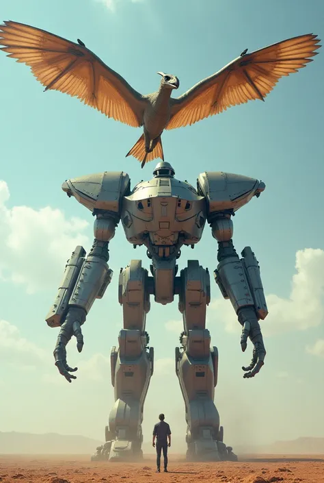 pterodactyl flies above the robot