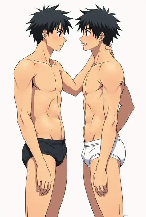 there are two men in underwear standing next to each other, a manga drawing by Yanagawa Nobusada, pixiv, shin hanga, yaoi, homoerotic!, homoerotic!!, bishounen, from yowamushi pedal, two anime handsome men, style of hajime isayama, akehiko inoue and ross t...