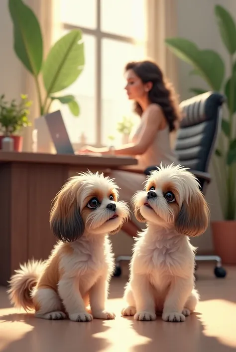 cute shih tzu with her lovely lady boss