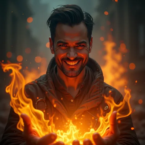 Show it to me in several ways,  smiling, He can use and control fire, Also play it with a cold look 