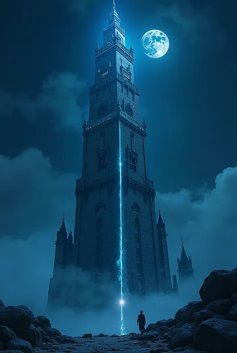  Create me a cover for a book about Sung Jin-woo's son by just leveling an alternative story from history, Where the son must climb a tower of infinite floors to save his father ,  make the cover a medieval tower in the middle of the night that rises infin...