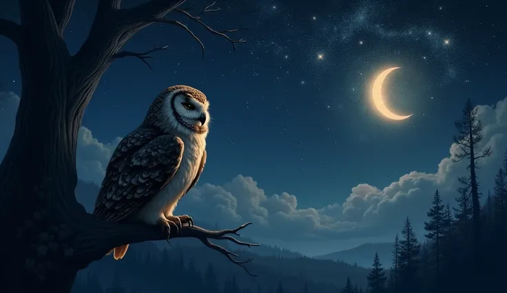 Sleeping owl rises in starlight