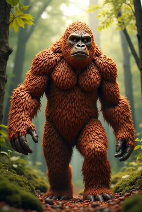 Hyper realistic Sasquatch made out of baked beans 