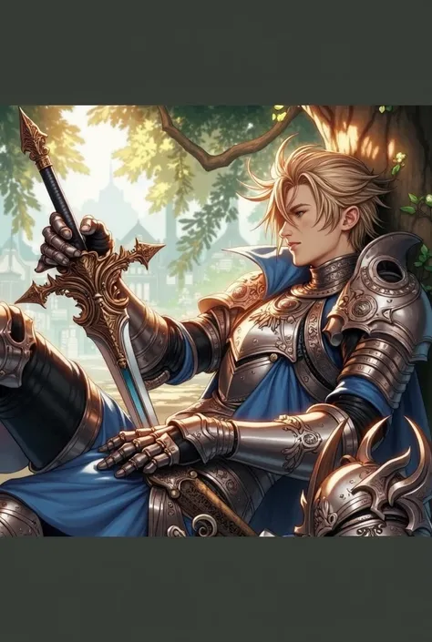 Tall knight, full body, blonde hair, shiny armor, golden details, cinematic pose, cinematic lightning, beautiful, famtasy portrait