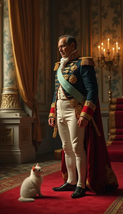 Generate a highly detailed, High Resolution, Masterpiece, Accurate, Anatomically Correct, Award Winning, Best Quality, Damaged, Detail, HD, High Details, oily image,hyper- realistic 8k image of scene of A richly detailed scene of Napoleon Bonaparte in his ...