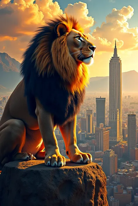 An image that summarizes the city of Bogotá ,  a majestic lion and the coat of arms of Independente Santa Fe