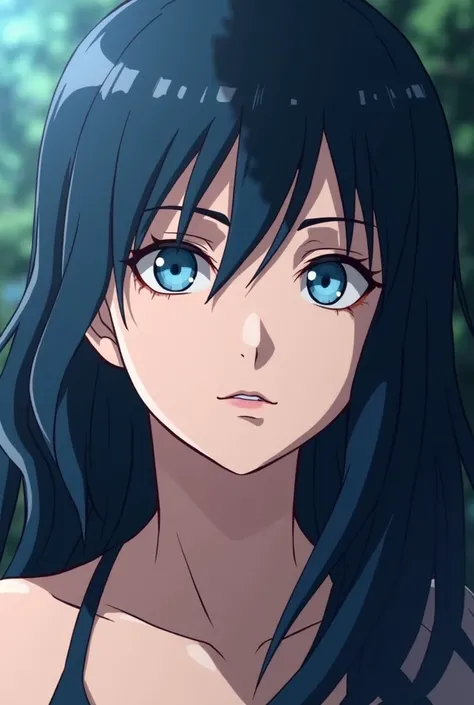 Naruto Shippuden screencap woman with light skin, blue-black hair, blue eyes and expressions, thin arched eyebrows. Naruto Shippuden Studio Pierrot