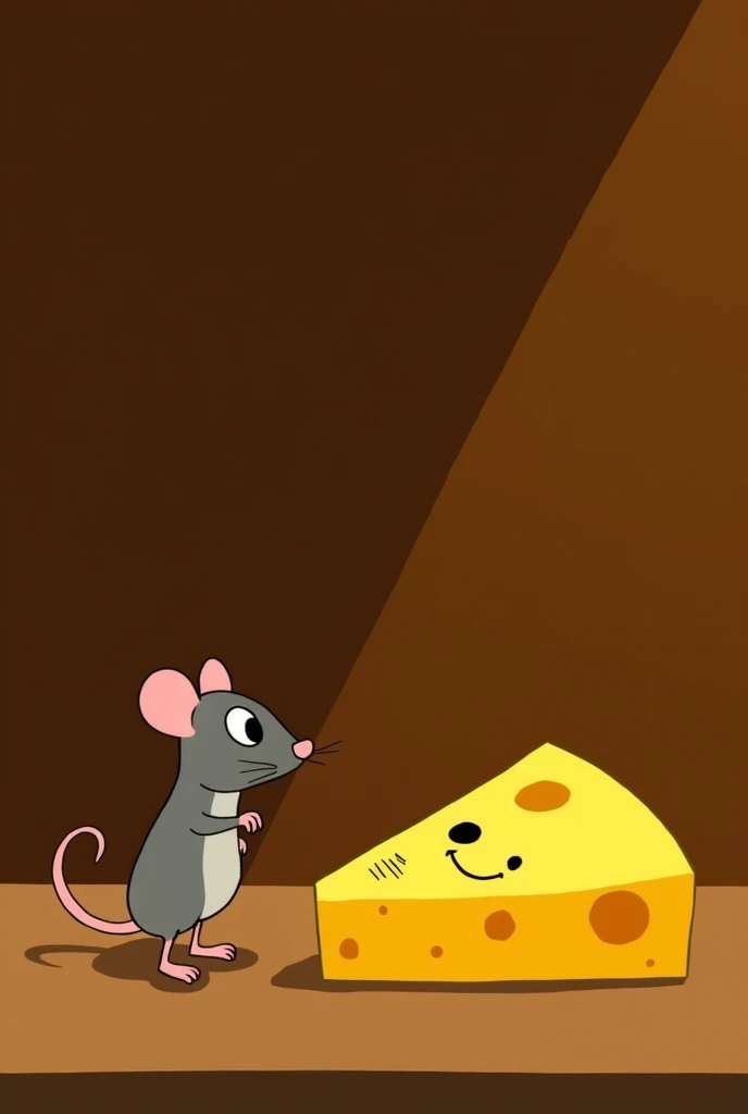 Scene 1:  Encounter with the Magic Cheese

Visual Description :

     Simple kitchen background with dark brown wooden countertop .
     On the table there is a large piece of bright yellow cheese with a hollow texture typical of Swiss cheese.
    Tiko, th...