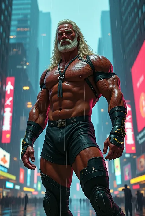 Hulk Hogan from WWE - Blade Runner style - anime style 