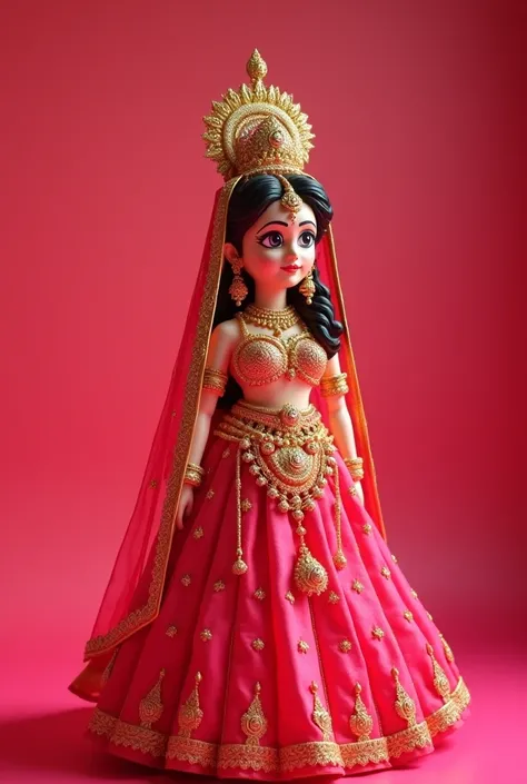 Radha mata Ji ka image unke kapde pink color Ke Hain Jewellers golden muskurate Hue khadi hai unke hanth me tridant pakde huye hai wo bhut suder wo white phulo ka mala phne huye hai hai full image quality 4K 8k