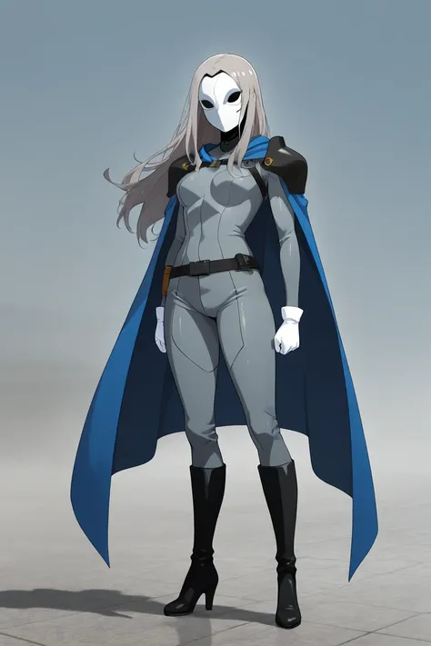 high resolution, masterpiece, necessary, detail, best quality, quality, necessary, details, High details, Precise, 
 
1girl_ ufotable style, ufotable anime

(Solo) faceless, mask covering face, white mask with black eyes, grey hair, long hair, blue long ca...